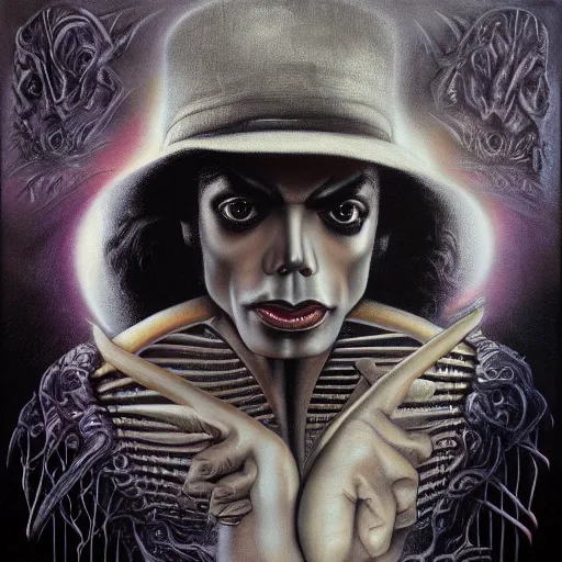 Image similar to dangerous, michael jackson, album cover art, by mark ryden, by hr giger, hd, hyper detailed, 4 k