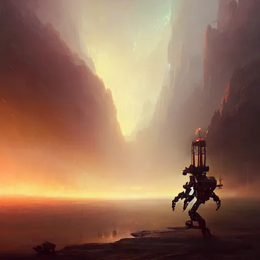 Prompt: cinematic - shot'' mech robot with highly detailed body made by ivan aivazovsky, peter mohrbacher, greg rutkowski volumetric light effect broad light oil painting painting fantasy art style sci - fi art style realism premium prints available artwork unreal engine