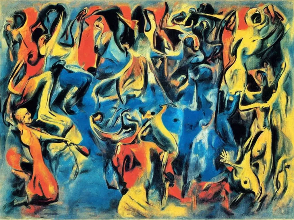 Image similar to surreal, tribal dance, art by willem de kooning, dali