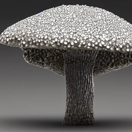 Image similar to a mushroom made of diamond crystals, sharp, Ridgid, shiny, sparkly, unreal engine