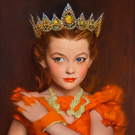 Image similar to An ultra realistic portrait painting of Princess Daisy wearing his orange dress and golden tiara in the style of Frank Frazetta, 4k, Ultrarealistic, Highly Detailed, Dark Fantasy, Epic Lighting