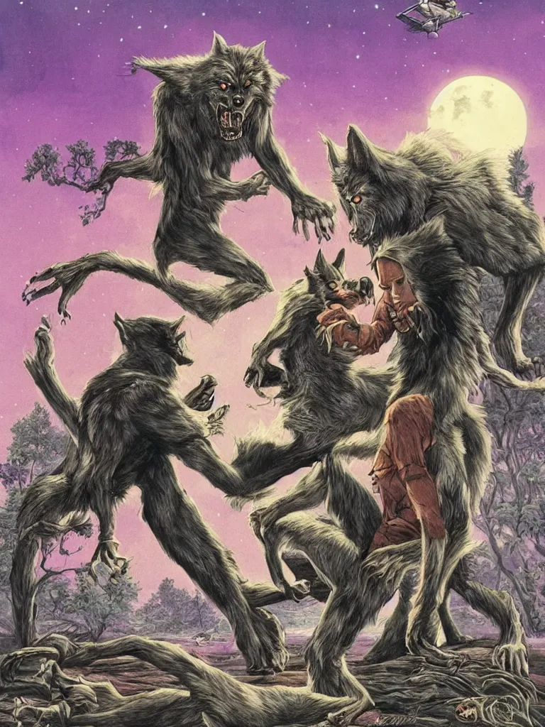 Image similar to werewolf grandmother by the lake, forbidden planet, pulp sci fi, poster