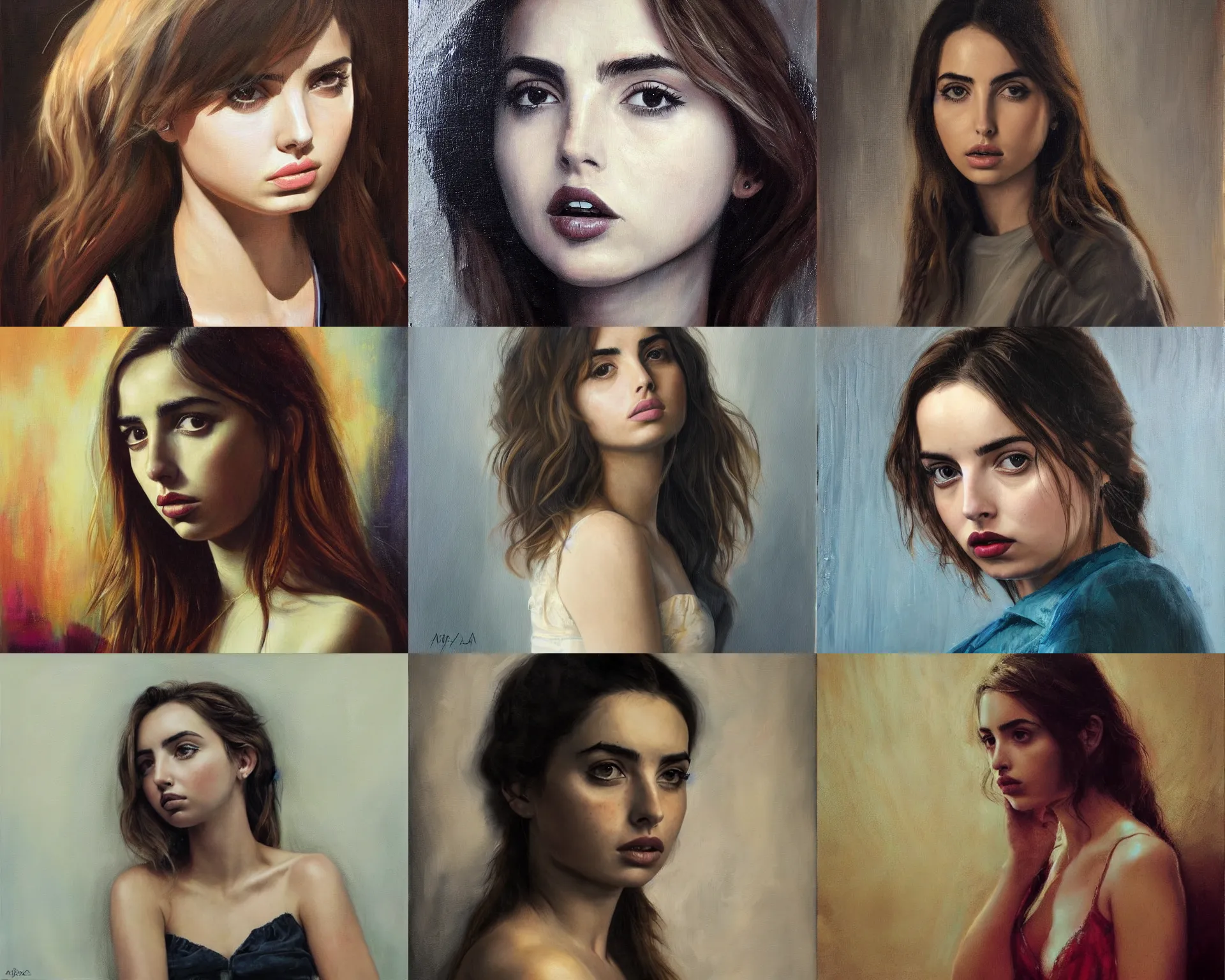 Prompt: a beautiful somber doomed portrait of ana de armas, painting by Alan Linnstaedt