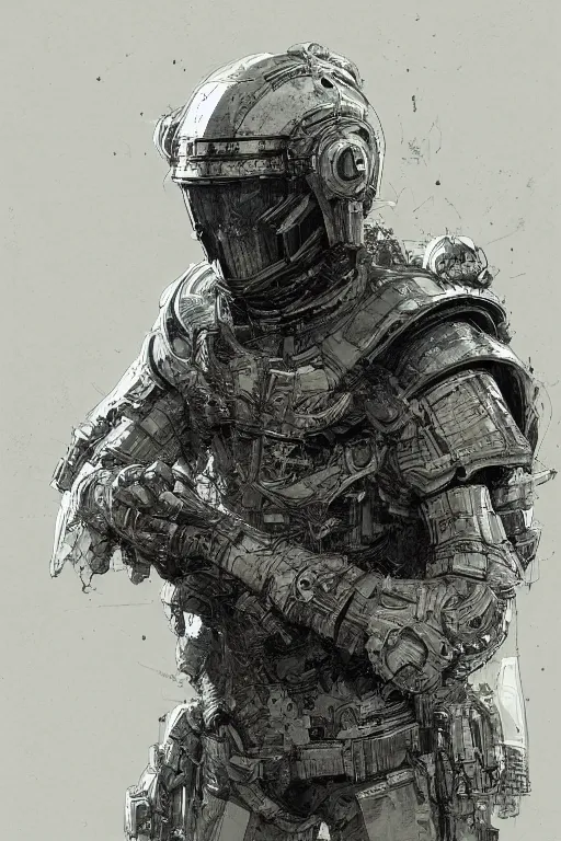 Prompt: portrait of astropunk human with helmet, pen and ink, intricate line drawings, by craig mullins, ruan jia, kentaro miura, greg rutkowski