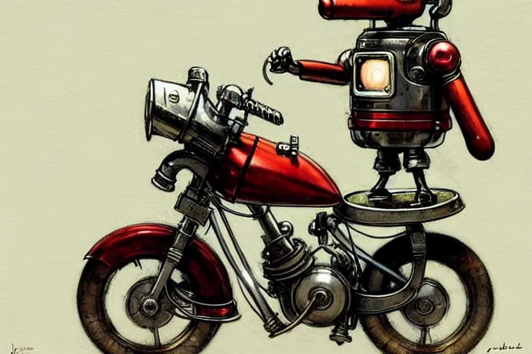 Prompt: adventurer ( ( ( ( ( 1 9 5 0 s retro future robot android mouse riding a motorcycle. muted colors. ) ) ) ) ) by jean baptiste monge!!!!!!!!!!!!!!!!!!!!!!!!! chrome red