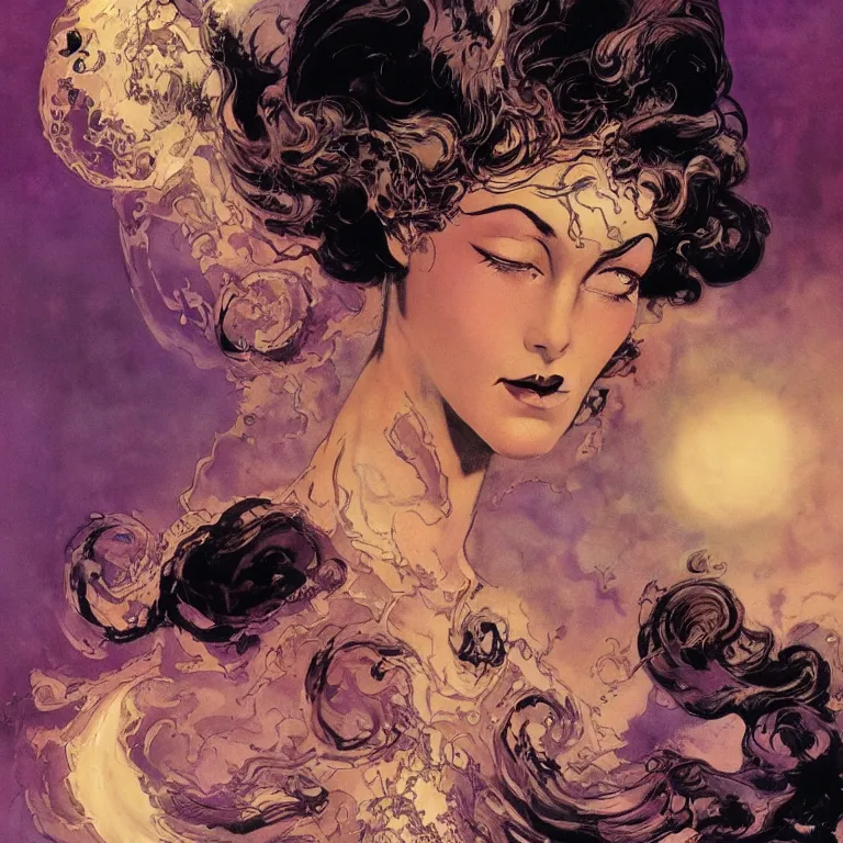 Image similar to portrait of a woman with swirling hair and fractal skin by frank frazetta, retrofuturism, psychedelic art reimagined by industrial light and magic