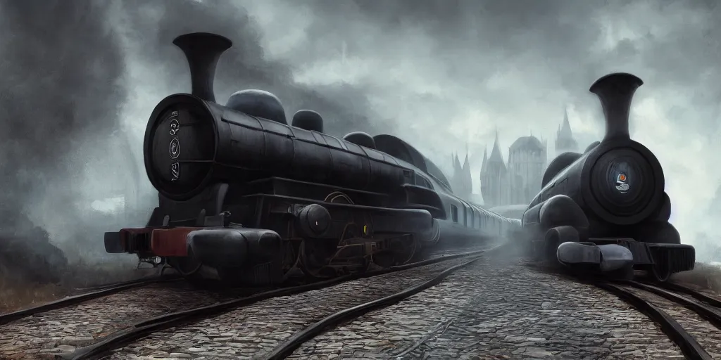 Image similar to mysterious painting of Hogwarts train, immaculate scale, hyper-realistic, Unreal Engine, Octane Render, digital art, trending on Artstation, 8k, detailed, atmospheric, immaculate