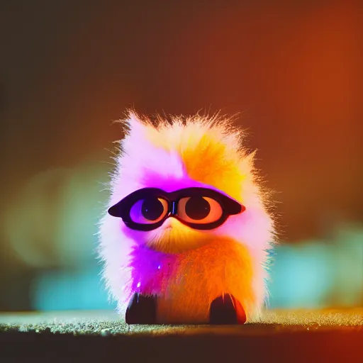 Prompt: a cute colorful furby, photography, golden hour, bokeh, colorful, saturated, cinematic lighting, volumetric light, 8 k