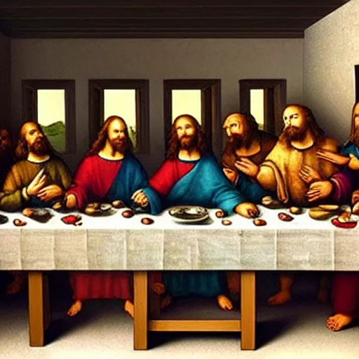 Image similar to high quality ,the last supper but with charaters from the Muppets ,in leonardo da vinci style