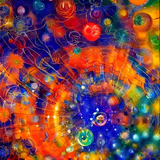 Image similar to Liminal space in outer space painting by Jean Jiraud slightly inspired by Dale Chihuly