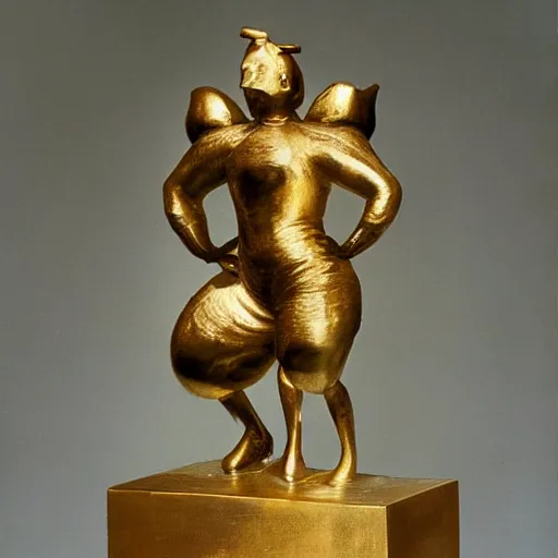 Prompt: a brass statue of honey bee in style of szukalski. Highly detaild, museum photograph