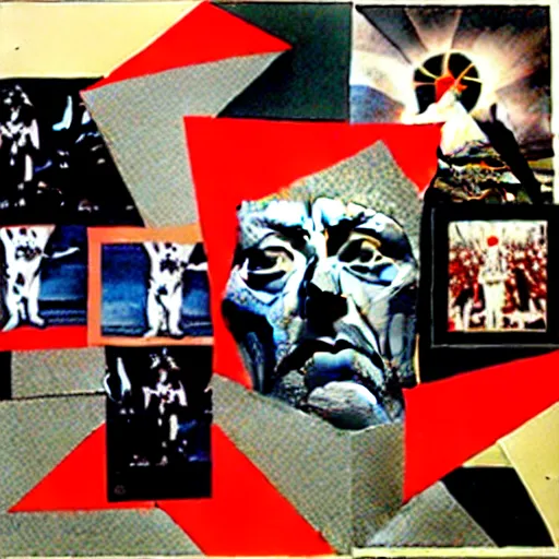 Image similar to a paper collage of armageddon, a god of death stands in the middle, kurt schwitters, richard hamilton, joe webb, chambliss giobbi, lynn skordal, derek gores, barbara kruger, jacques villegle.