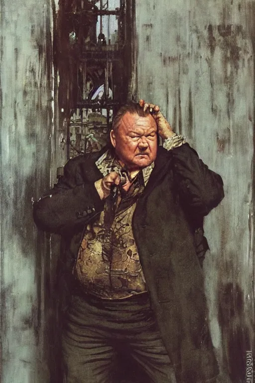 Image similar to full length portrait of huge ray winstone as marvel's kingpin dressed as gangster, new york, painted by lawrence alma tadema, zdzislaw beksinski, norman rockwell, jack kirby, tom lovell, greg staples