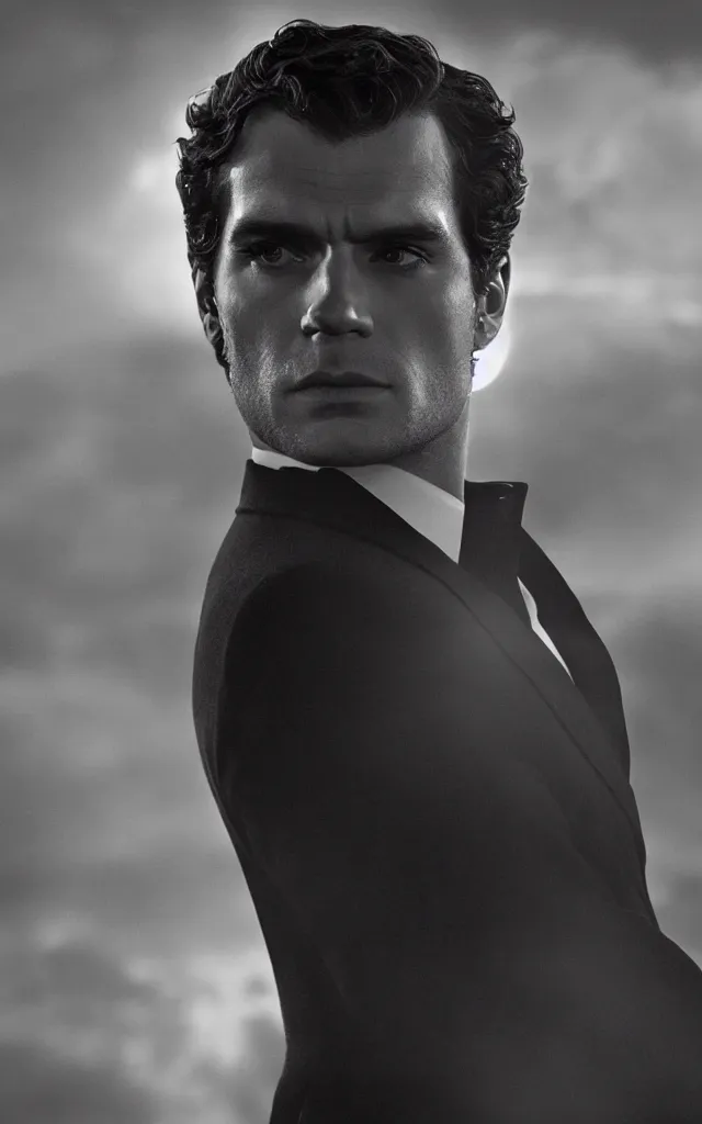 Image similar to henry cavill in the role of james bond, by barret frymire, cinematic, moody lighting, cinematic lighting