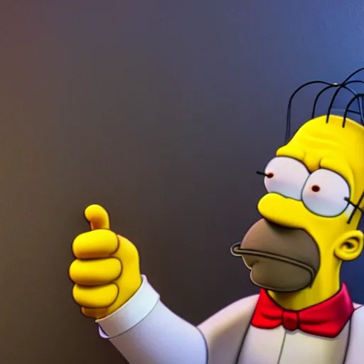 Image similar to highly realistic 3 d render of homer simpson, 8 k, octane render, unreal engine