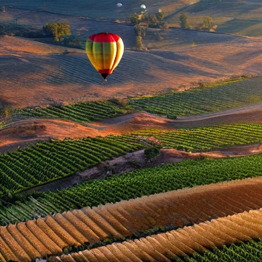 Image similar to hot air balloon soaring over wine country california landscape detailed matte painting 4 k