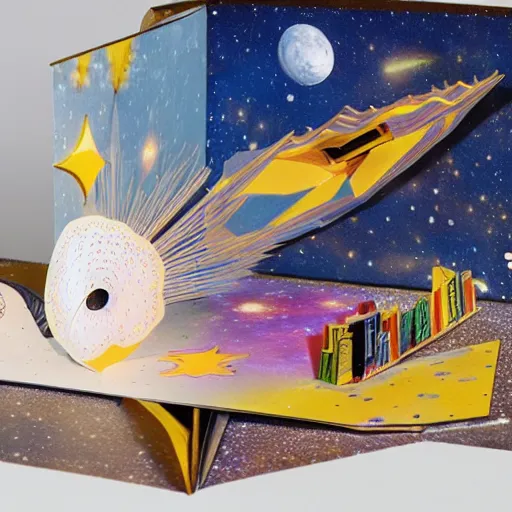 Prompt: Liminal space in outer space, Pop-up book