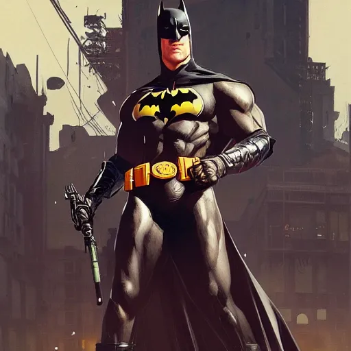 Prompt: Batman as a grand theft auto 5 loading screen, athletic , intimidating, muscular, intricate, highly detailed, digital painting, artstation, concept art, sharp focus, illustration, art by greg rutkowski and alphonse mucha