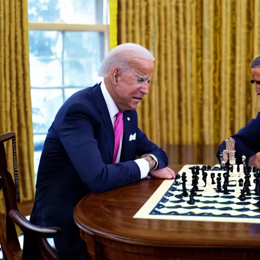 Prompt: joe biden playing a game of chess with obama , 4k , 8k