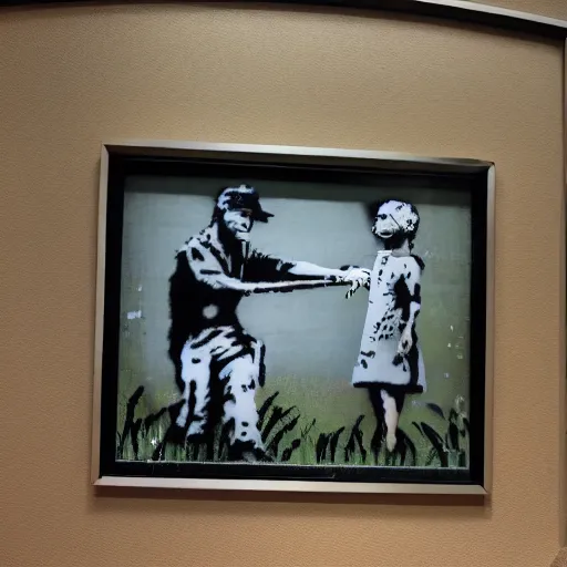 Image similar to A photograph of a Banksy painting at the Henry Doorly zoo