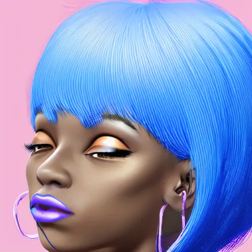 Prompt: black girl, blue hairs, vibrant , artstation