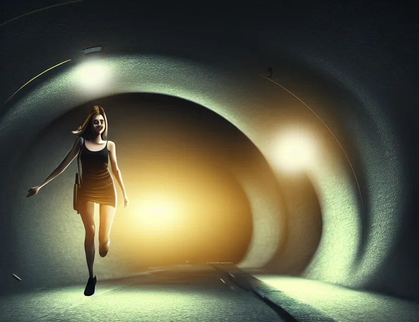 Prompt: woman, highspeed hyper jump in space accelerated movement in the tunnel blurry forward movement glowing beams of light | | sunny night, full moon, dreamlike art, realistic shaded, smile, good looking, hyper details, 4 k realistic, cryengine, realistic shaded lighting poster 8 k resolution, trending on artstation, luxury