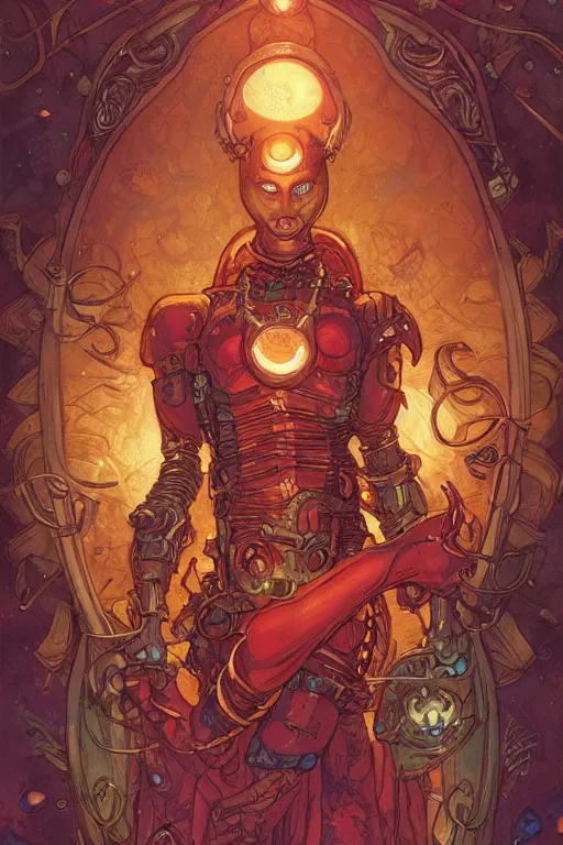 Image similar to magical mystical amazing trading card art of Salamandroid comic book character by Ethan Van Sciver, beautifully lit, hyperdetailed, beautiful lighting, featured on artstation, cgsociety, by James Jean, Moebius, cory loftis, craig mullins, rutkowski, Mucha Klimt and Tom Bagshaw