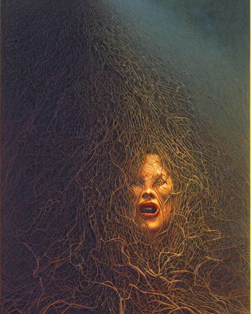 Prompt: conjuring!!! an image!!! from noise!!!, by donato giancola, zdzisław beksinski, and larry elmore, intricate, chaotic, hopefull, volumetric lighting