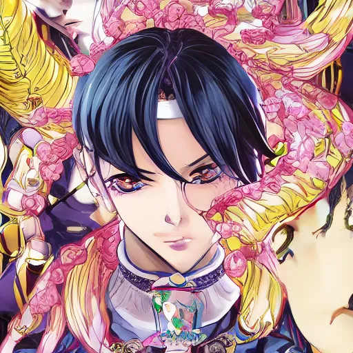 Image similar to Magazine Cover Anime key visual of a Gucci girl; official media; typography; drawn by Hirohiko Araki; Jojo's Bizarre Adventure; Jojolion, portrait, made by Stanley Artgerm Lau, WLOP, Rossdraws, James Jean, Andrei Riabovitchev, Marc Simonetti, Yoshitaka Amano, ArtStation