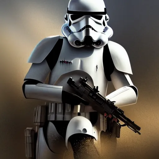 Image similar to stormtrooper sitting in a trench, digital art, ultra realistic, highly detailed, HD, artstation, concept art, smooth, sharp focus, illustration, cinematic lighting, realistic, art by Edouard Groult
