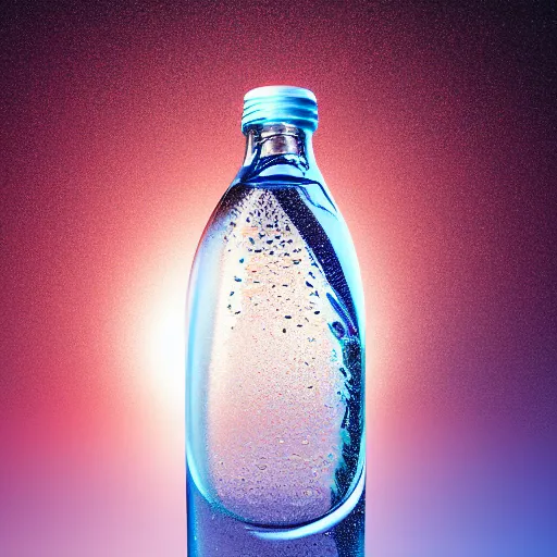 Image similar to water artwork in the shape of a human head stuffed in a bottle, on the ocean water, futuristic, glowing, gradient, hyper realistic, ray tracing, realistic water, sharp focus, long shot, 8 k resolution, cinematic, photoshop water art