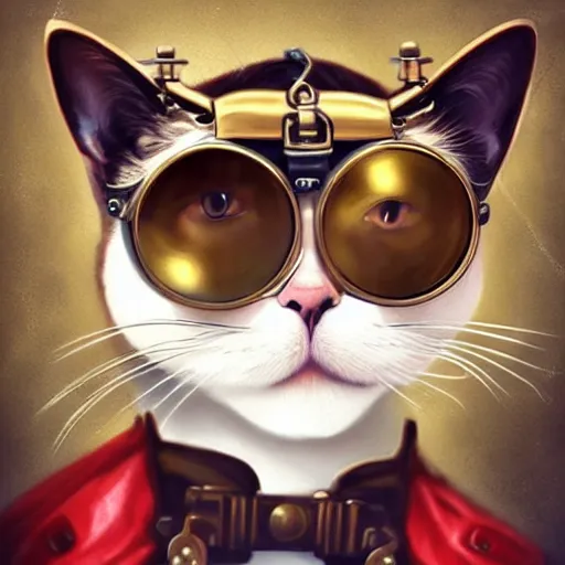 Image similar to a cat with steampunk googles, by ROSS tran