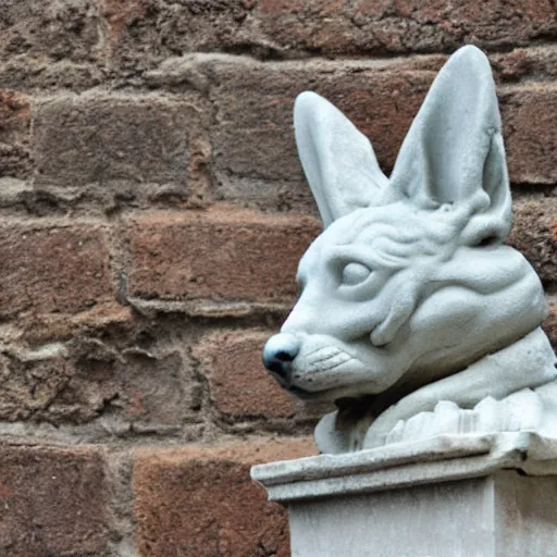 Prompt: gargoyle with the head of a corgi made of stone, uncropped, photography