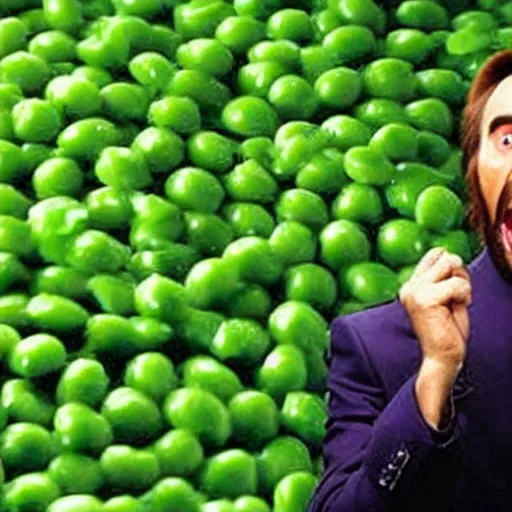 Image similar to nicolas cage screaming covered in peas