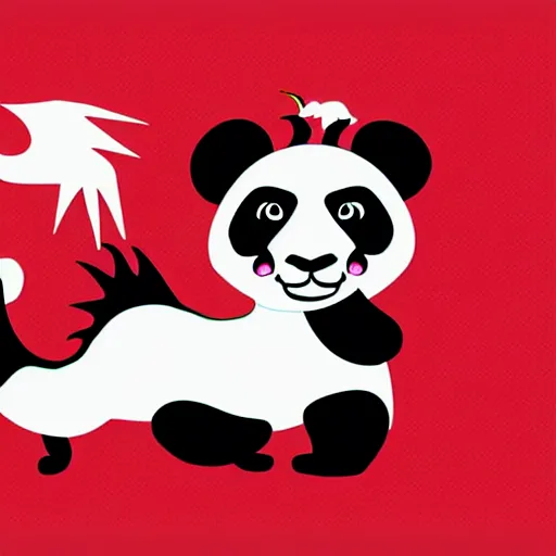 Image similar to vector art of welsh dragon and cute panda mixed, intercrossed, chimera, welsh flag, adobe illustrator