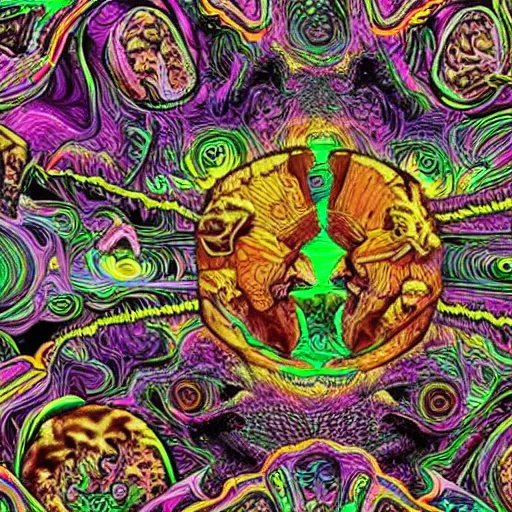 Prompt: Joe Rogan and Aliens eating mushrooms, psychedelic, hyperdetailed, trending on instagram, 4k