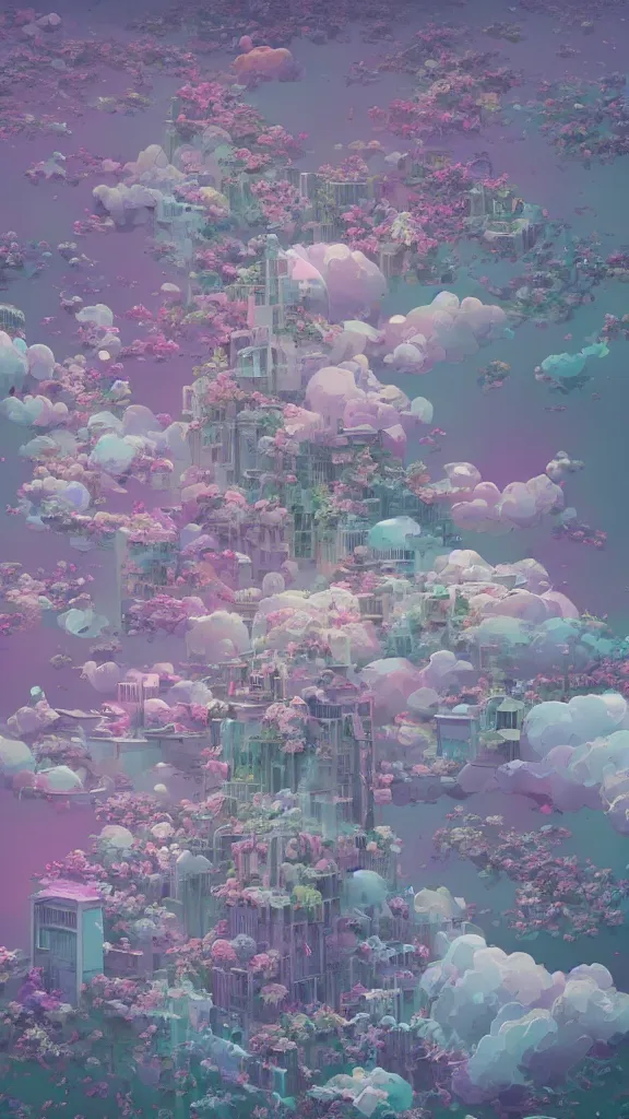 Image similar to flowers in universe, the buildings on cloud, by beeple, lee medgwick, beeple, forbidden city, ayu