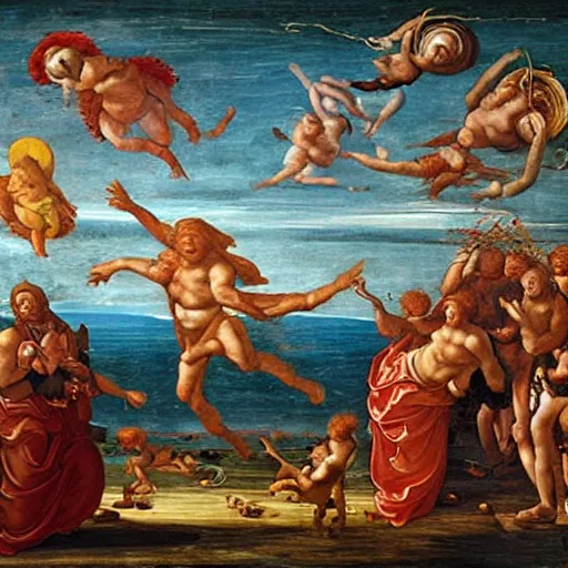 Image similar to the flying spaghetti monster, Renaissance Painting