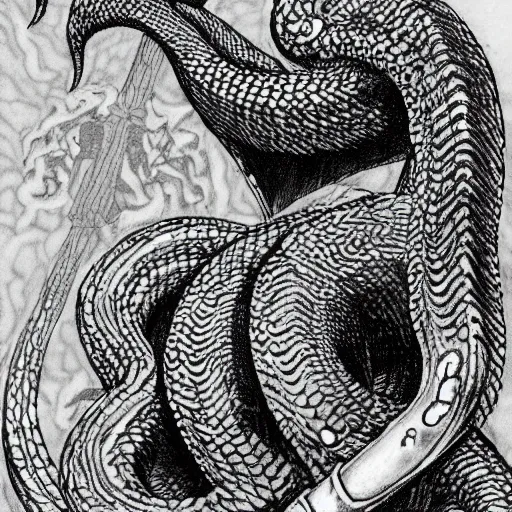 Image similar to a male naga, serpent body, kentaro miura art style