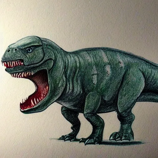 Image similar to cute drawing of a t-rex standing in a snowstorm