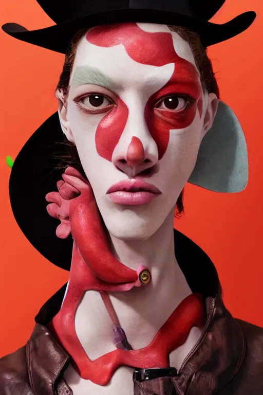 Image similar to comme des garcons campaign featuring jar jar binks as a female cowgirl, long eyeslashes, huge juicy lips, big seductive eyes, unprocessed colors, # nofilter, realistic vfx simulation