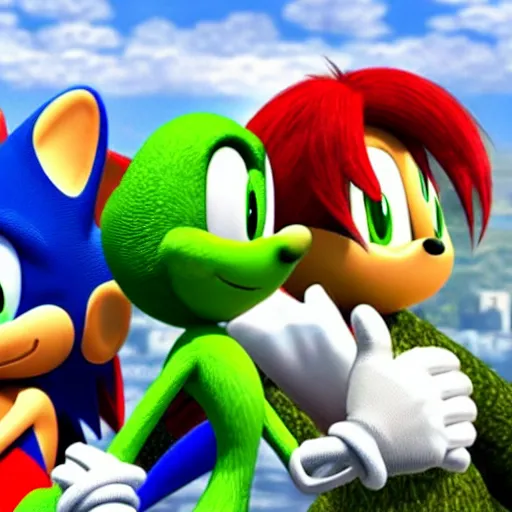 Image similar to Yoshi and Sonic starring in the hit comedy film Dumb-and-Dumber