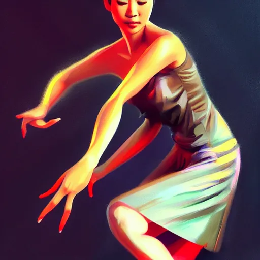 Image similar to semi realistic portrait Salsa Dancing by Stanley Artgerm Lau, strong rim light, Gesture draw, Salsa Social Dance, couple, Salsa tricks,Noir dark background, WLOP, Rossdraws, Gesture draw, James Jean, Andrei Riabovitchev, Marc Simonetti, and Sakimichan, trending on artstation