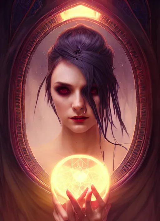 Image similar to a beautiful cinematic female Necromancer Sorceress, galatic shamen with Quantum energy fantasy, fantasy magic, undercut hairstyle, dark light night, intricate, elegant, sharp focus, illustration, highly detailed, digital painting, concept art, matte, art by WLOP and Artgerm and Greg Rutkowski and Alphonse Mucha, masterpiece