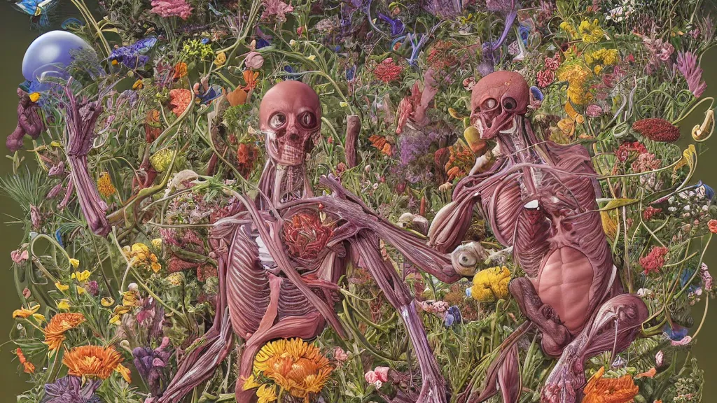 Image similar to highly detailed illustration of a human anatomy body exploded by all the known species of flowers by juan gatti, by moebius!, by oliver vernon, by joseph moncada, by damon soule, by manabu ikeda, by kyle hotz, by dan mumford, by kilian eng