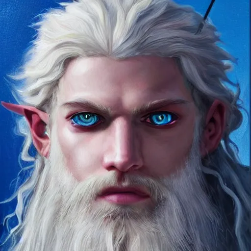 Image similar to oil painting of a beautiful platinum blond curly haired barbarian male with heterochromia one blue eye one green eye d & d fantasy concept art