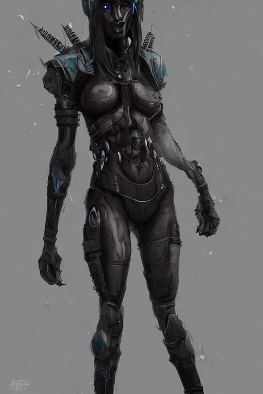 Image similar to a teenager dark elf with hoofs, cyberpunk, artstation