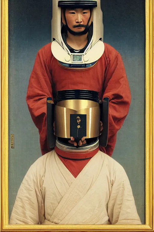 Image similar to portrait of samurai in astronaut helmets, by bouguereau