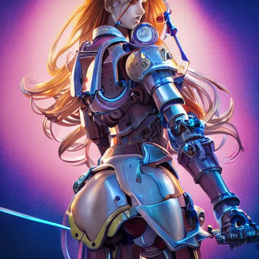 Image similar to studio portrait of lawful good colorful female holy mecha paladin absurdly beautiful, elegant, young sensual graceful woman, ultrafine hyperrealistic detailed face illustration by kim jung gi, irakli nadar, intricate linework, sharp focus, bright colors, matte, octopath traveler, final fantasy, unreal engine highly rendered, global illumination, radiant light, intricate environment