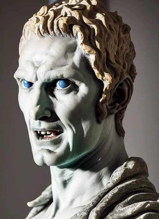 Image similar to marble bust statue of tom ellis ( lucifer ) as a demon, closeup